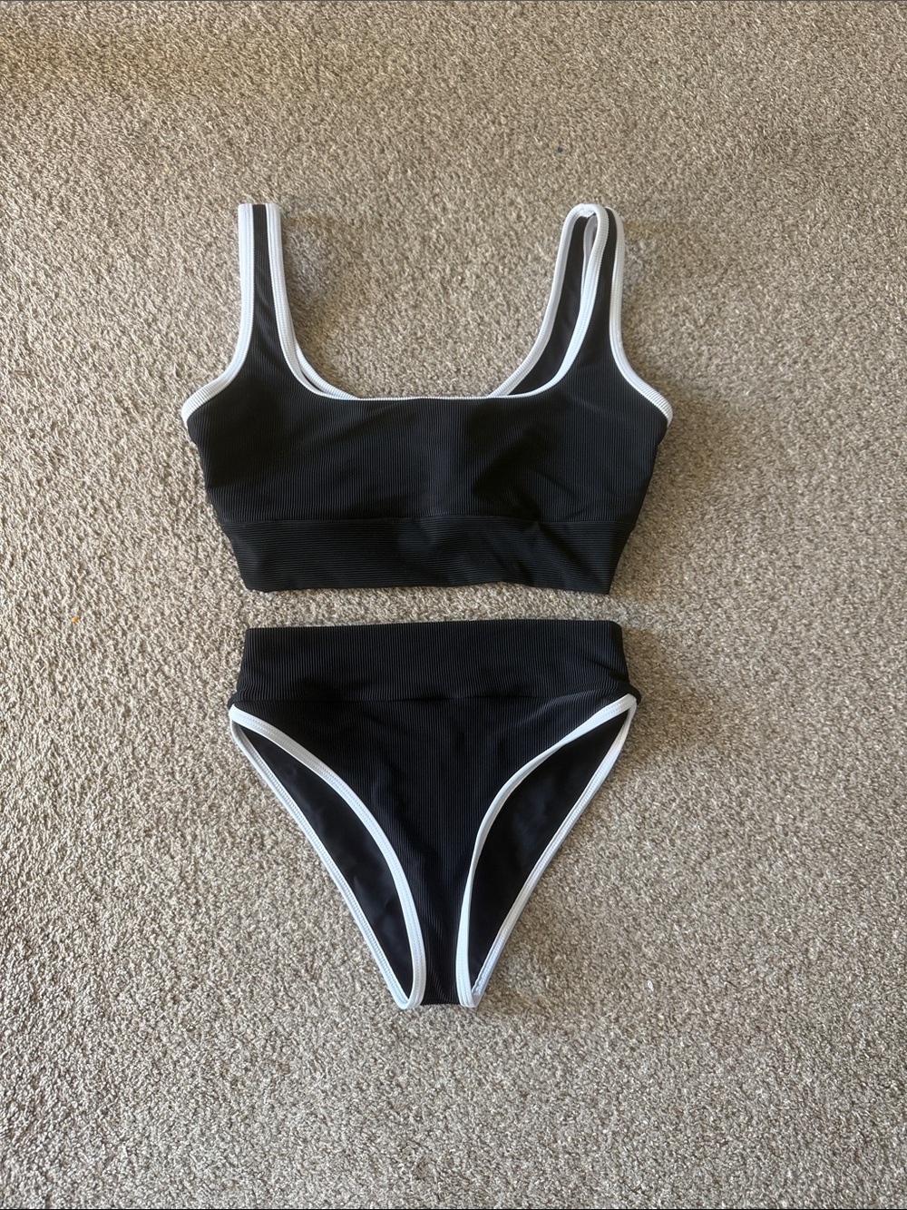 LainSnow Black & White Trim High-Waist Bikini Set